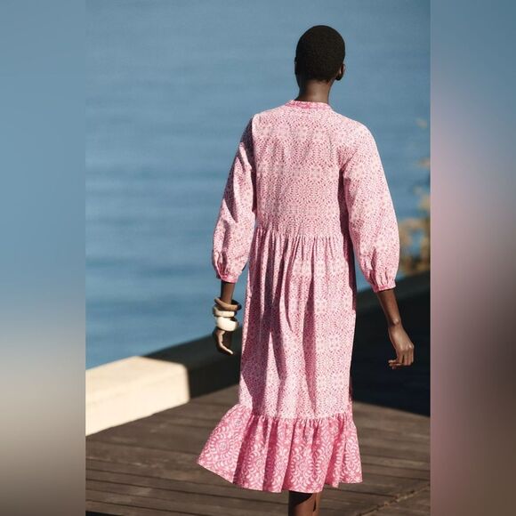 ZARA BOHO PRINTED MIDI RUFFLED DRESS - Picture 5 of 16